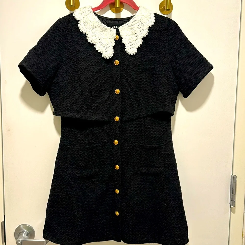 CIDER Tweed Black Dress - Picture 2 of 4
